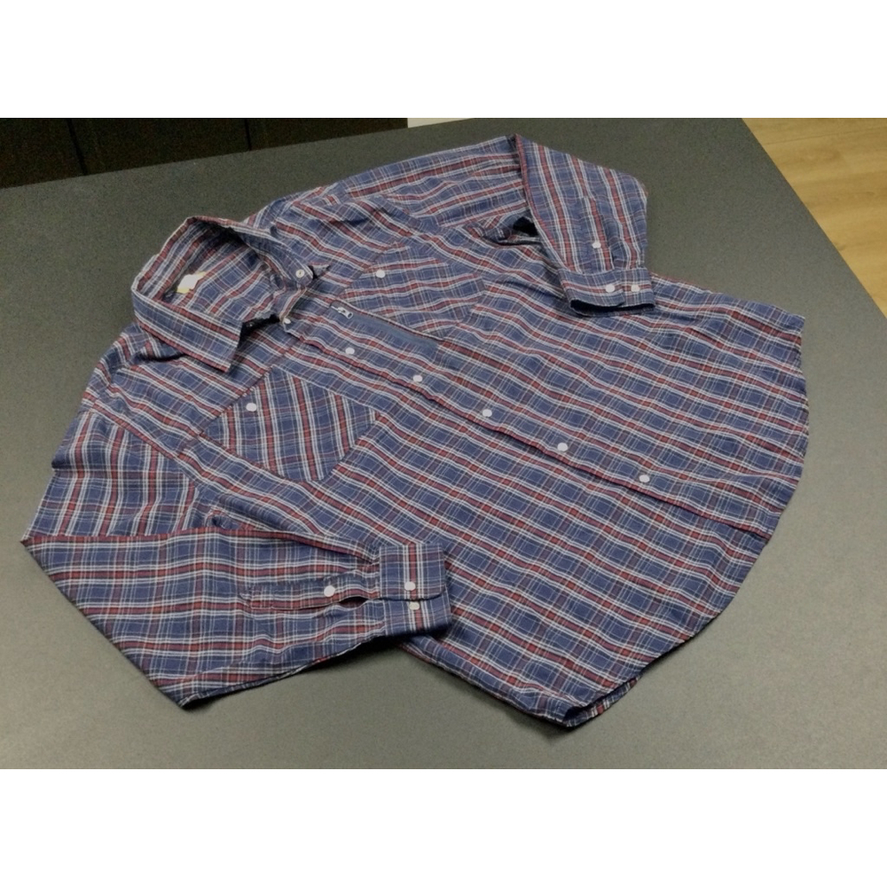 Vintage pearl snap Men's Haband Travelers Shirt, L, Blue
